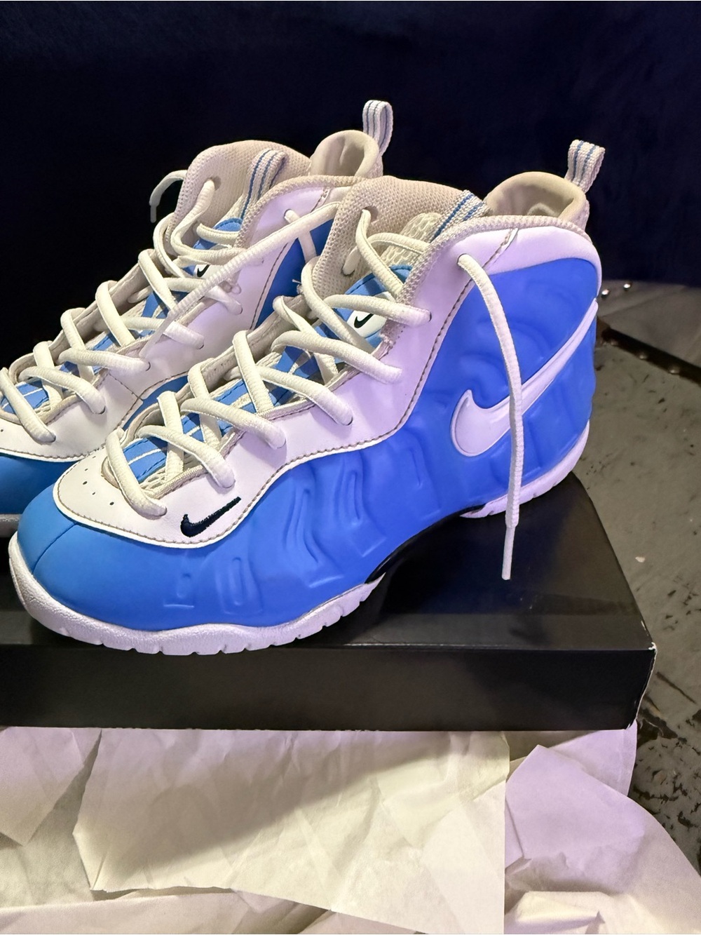 Nike Kids Blue and White Foamposite-Style Sneakers
